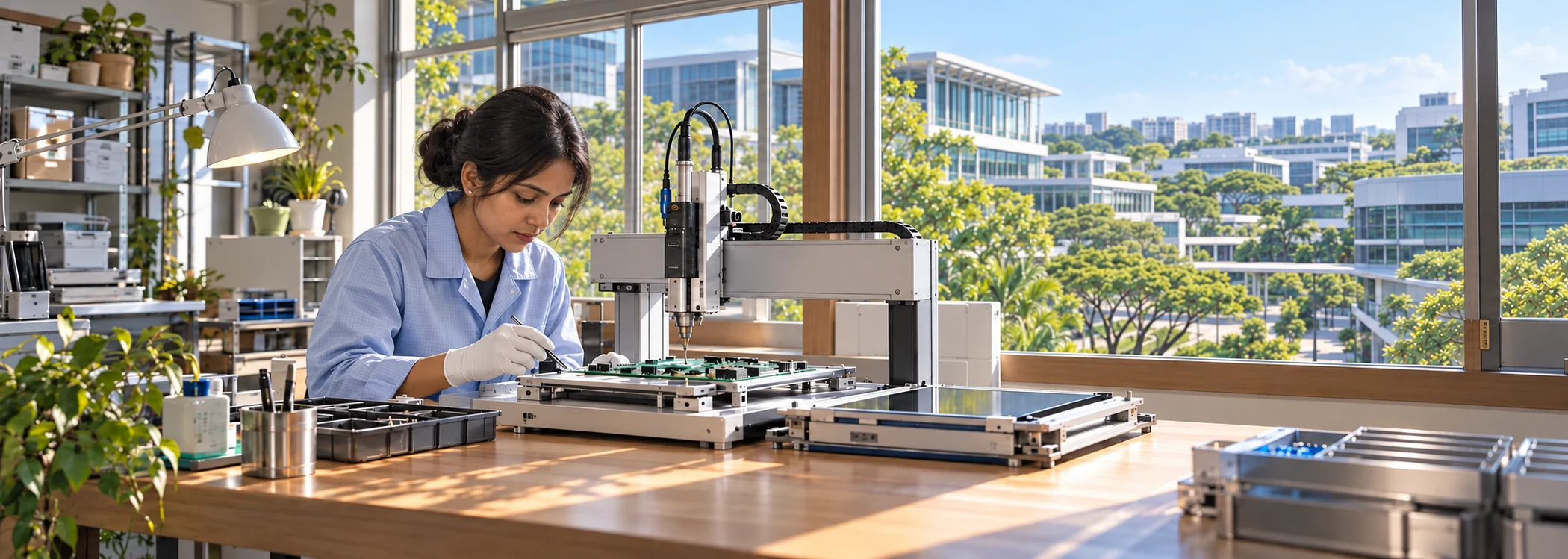 Application illustration of precision dispensing for electronic components in Singapore