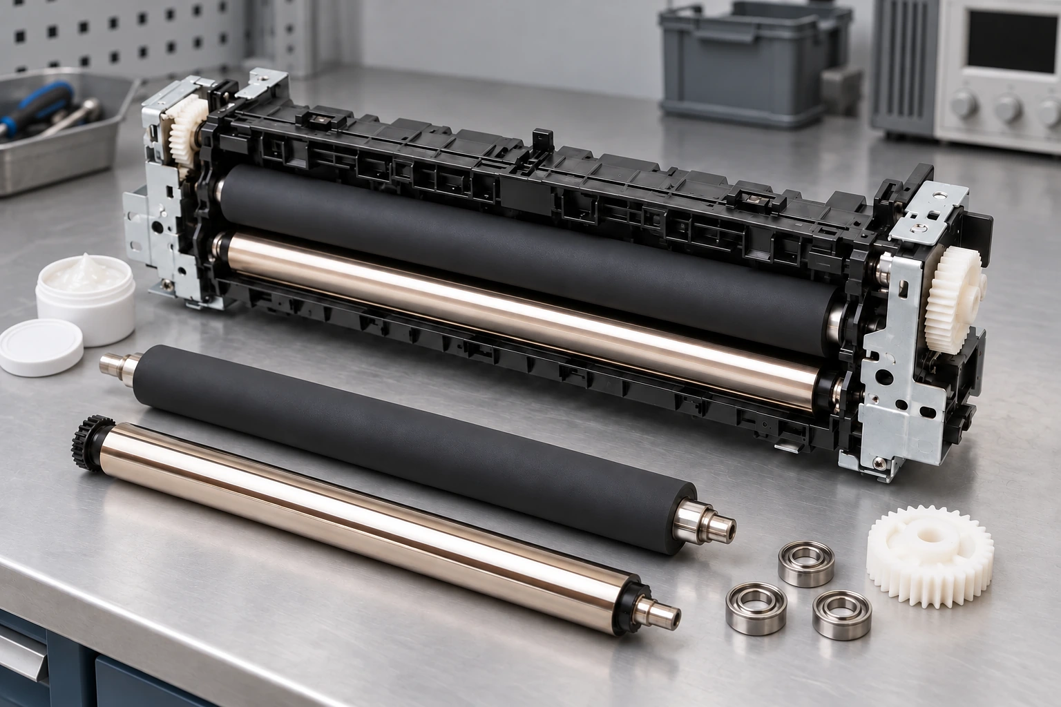 High-temperature application illustration of compact printer fuser rollers