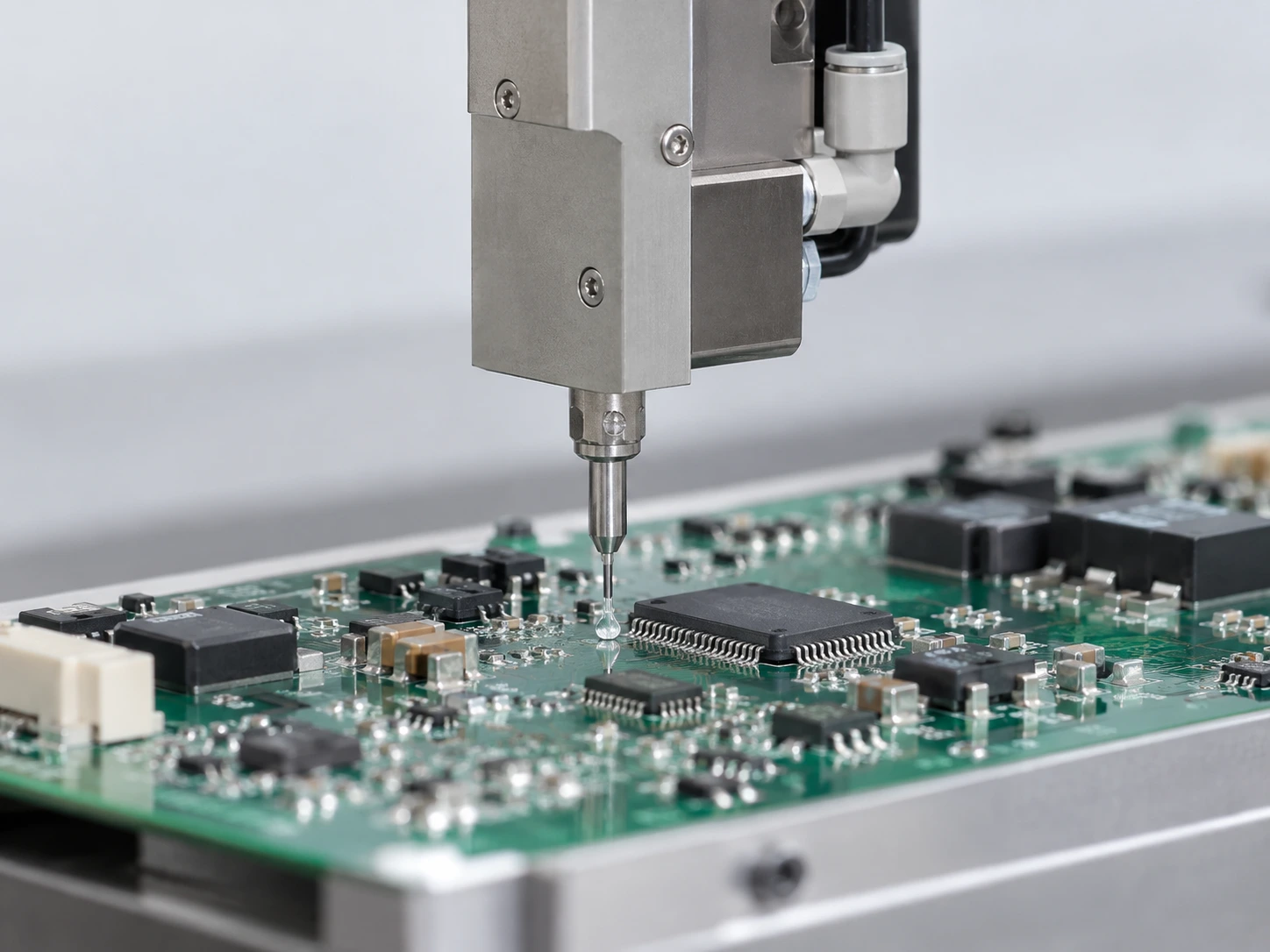 Precision dispensing on a PCB