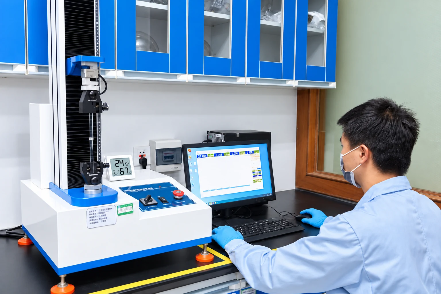 Engineer evaluating mechanical properties in the research institute